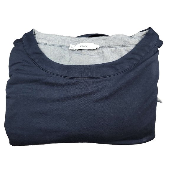 VINCE Womens XS Layered Sweater Silk Blend Chambray‎ Button Up Under Sweater Top - Picture 3 of 11